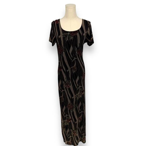Y2K Vintage Epix Rose Print Stretch Jersey Maxi Slip Dress Madein USA Vampy Rose - Picture 7 of 8